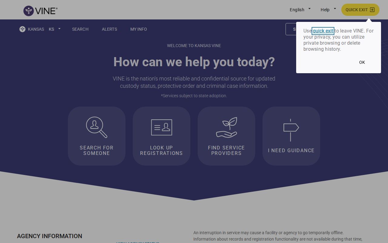 Lane County VINELink inmate check and release notification interface