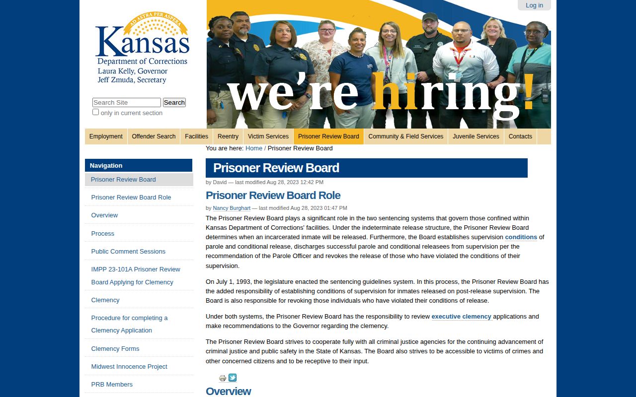 Lane County parole records on the Kansas Prisoner Review Board site