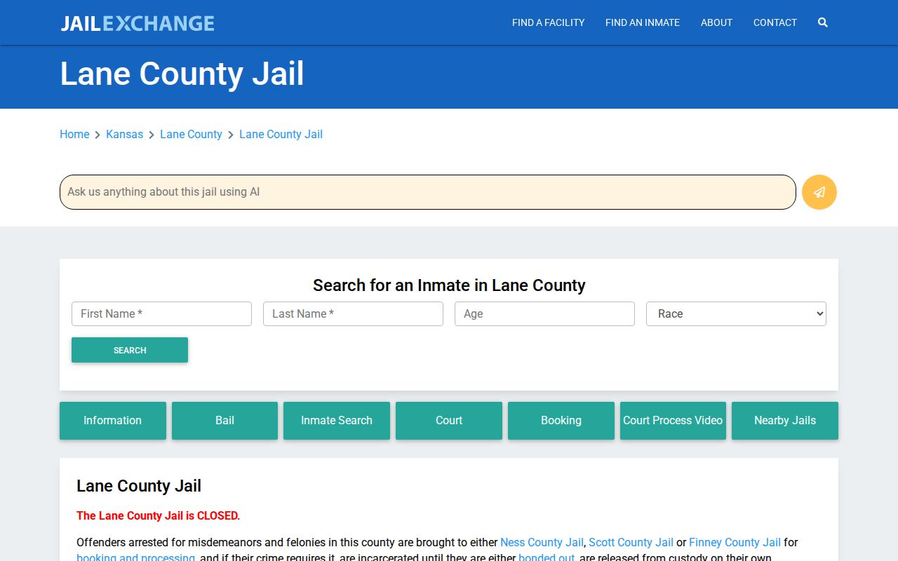 Lane County Kansas 72-hour release receiving-jail status source